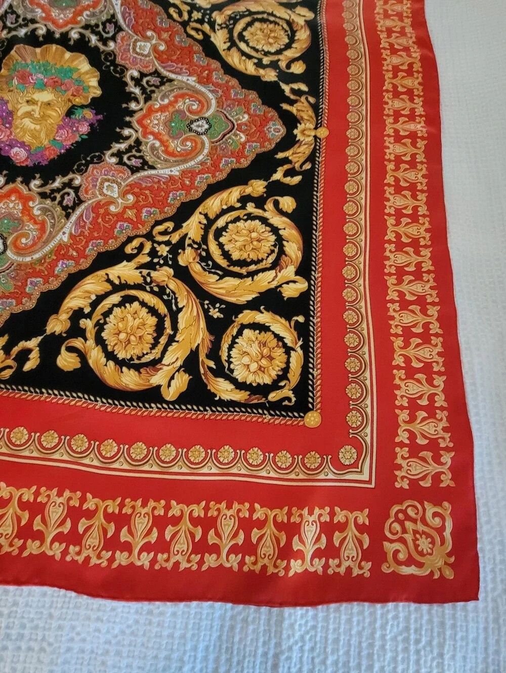 Vintage,Very Large HUALI,Red and Black Baroque-Style Scarf Accent